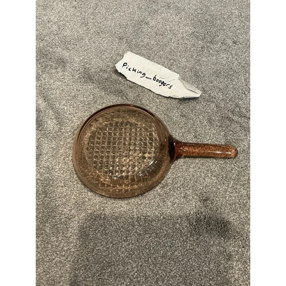 Vintage Vision Corning France Amber Glass Pan W/ Handle 7